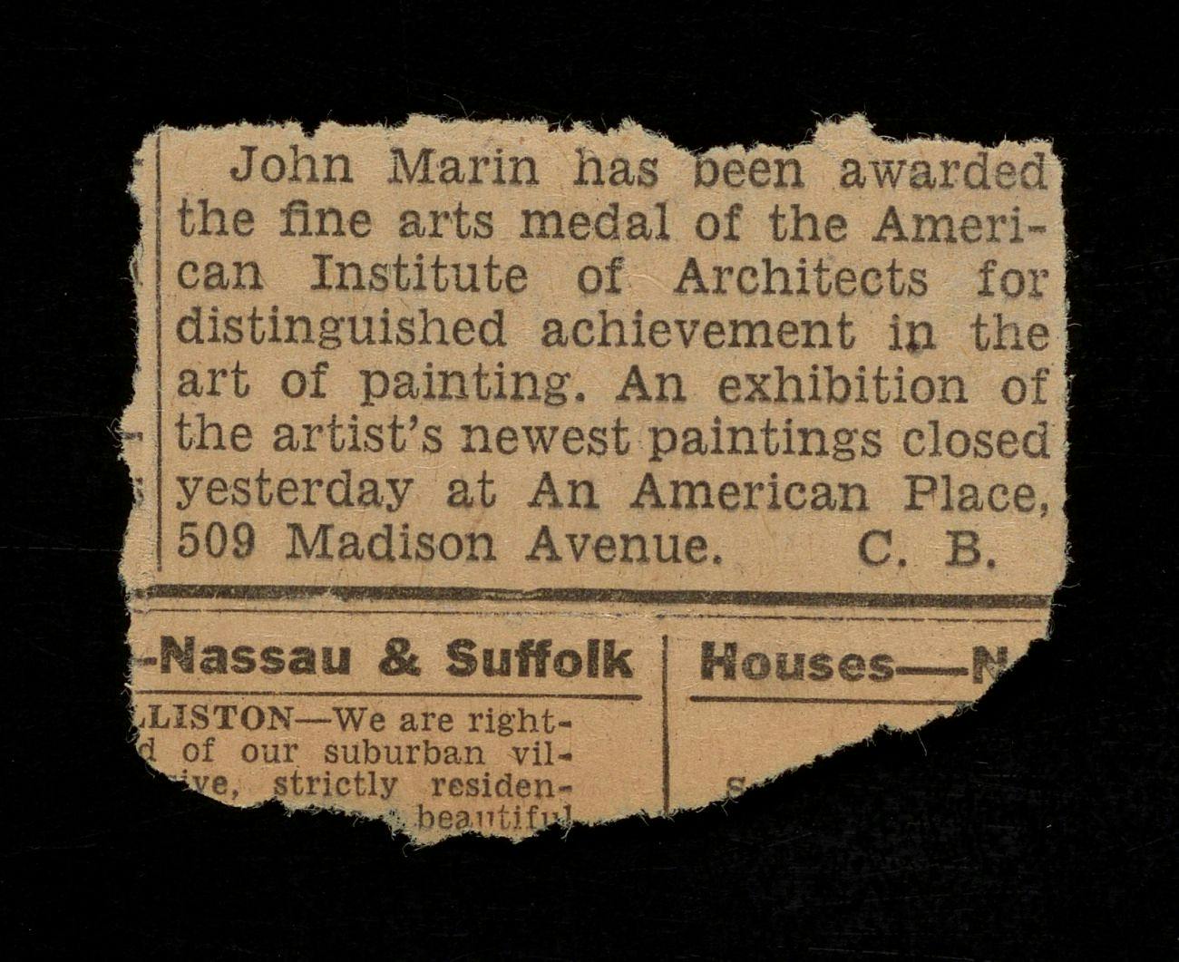 Newspaper clipping from the Emily Hall Tremaine Papers