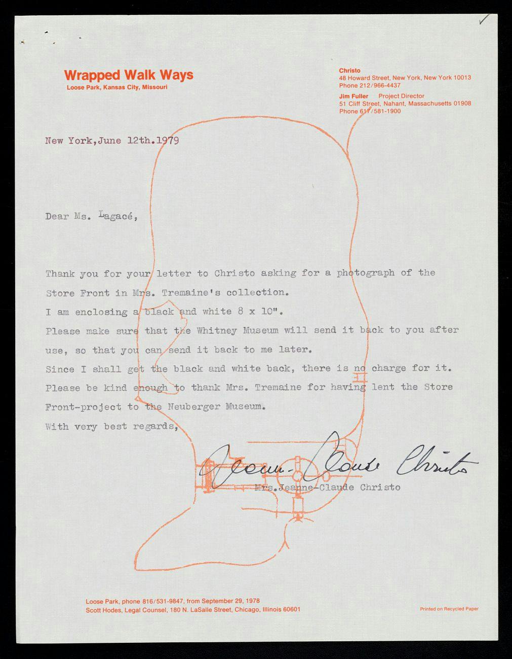 Letter from Christo and Jeanne-Claude regarding Double Store Front