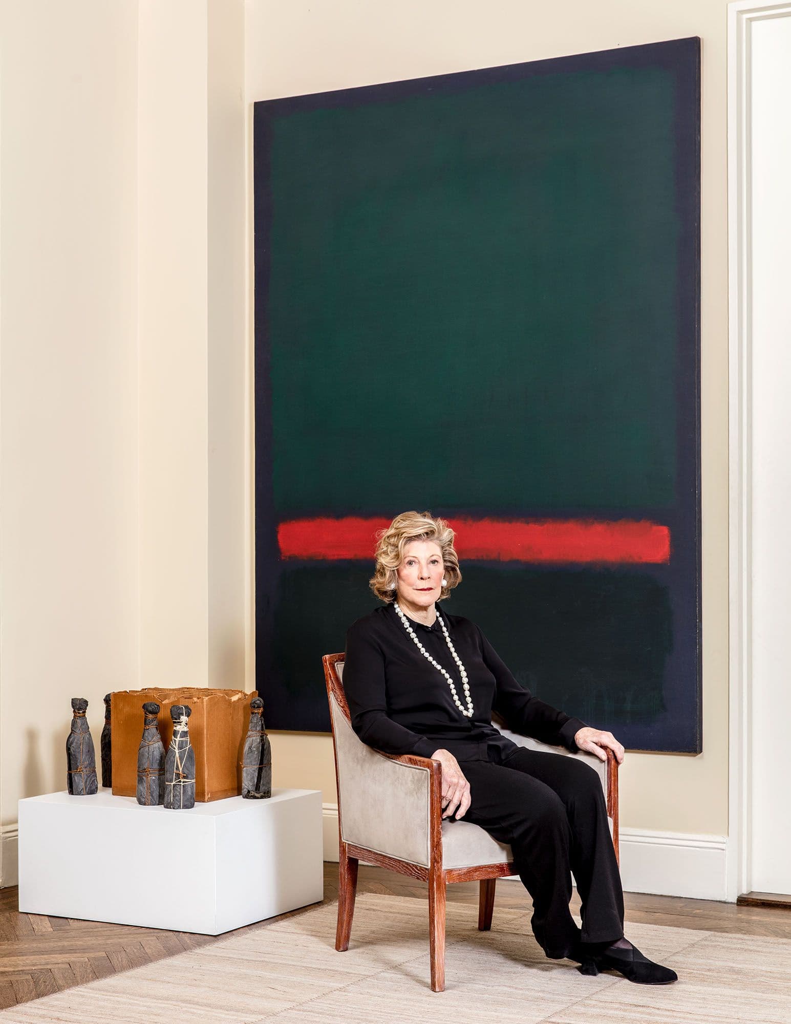 Collector, Agnes Gund, in her New York apartment with Mark Rothko’s ‘Two Greens With Red Stripe’ (1964).