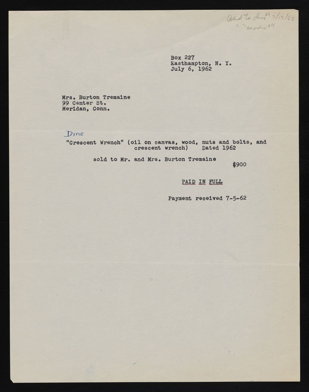 Receipt for Crescent Wrench by Jim Dine