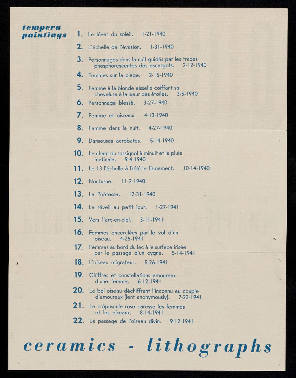 From Emily Hall Tremaine's artist file for Joan Miró