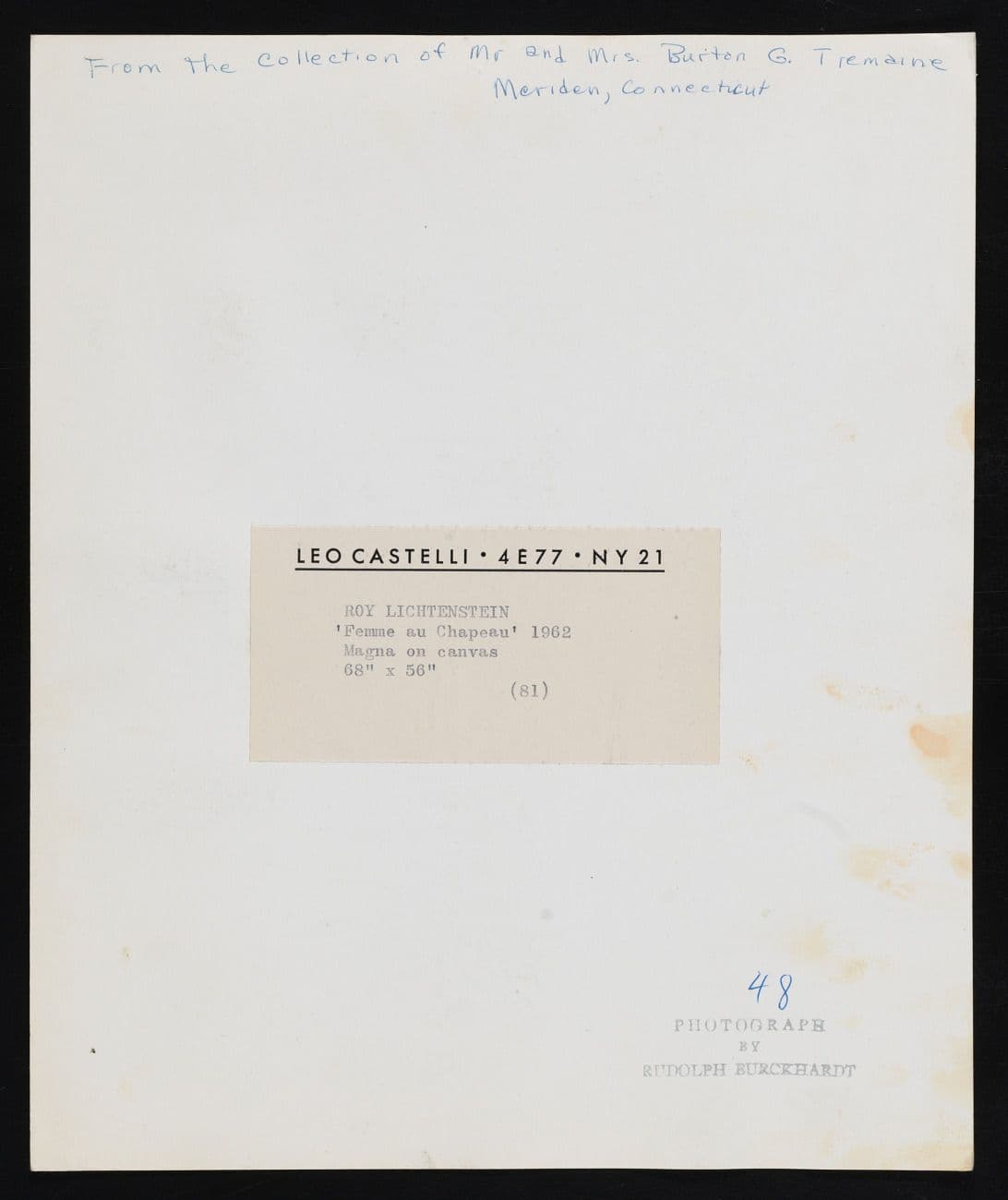 From Emily Hall Tremaine's artist file for Roy Lichtenstein