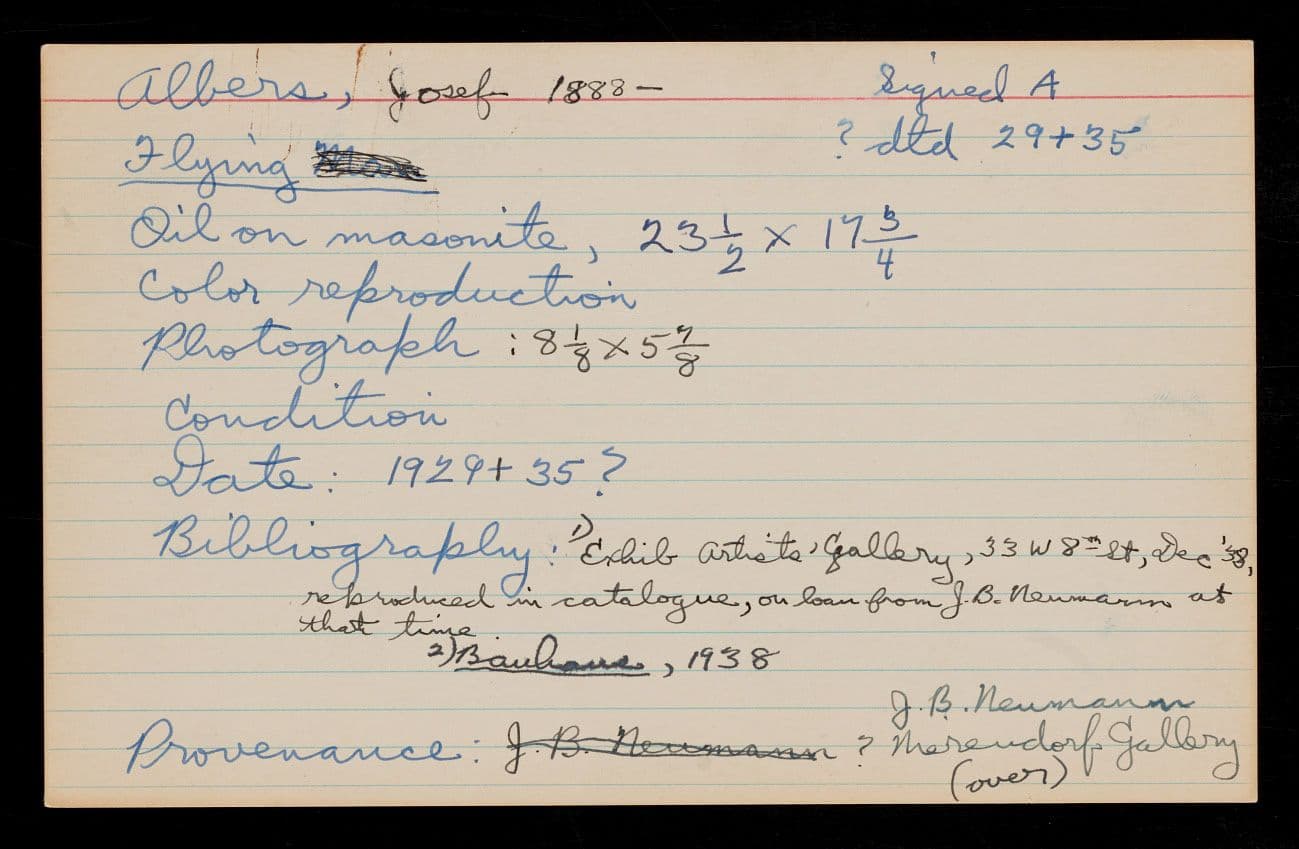 From Emily Hall Tremaine's artist file for Josef Albers