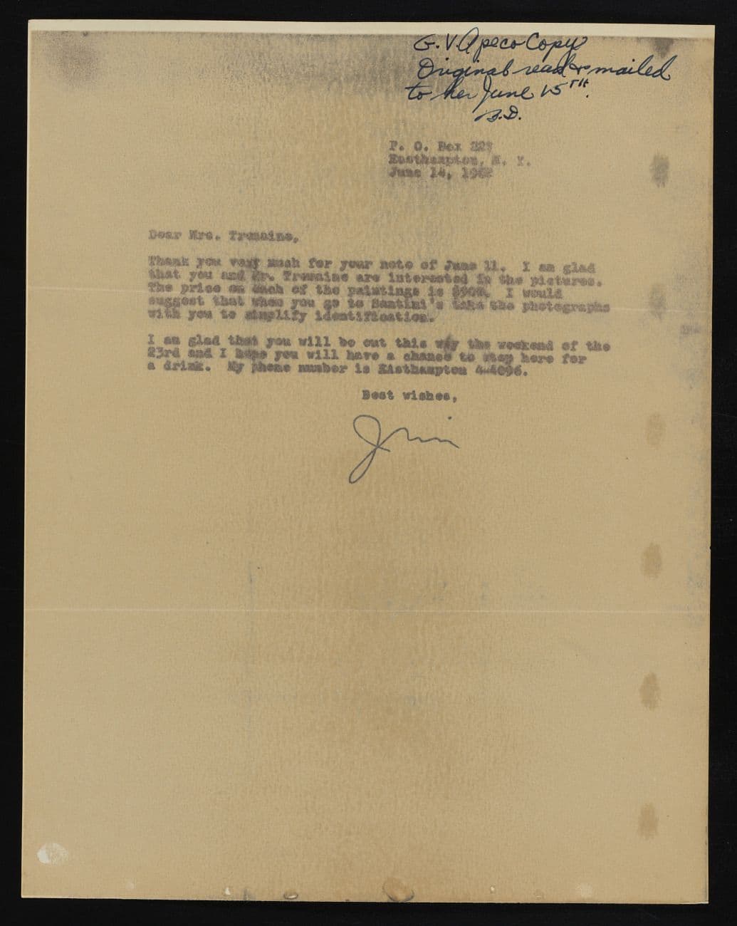 Letter from Jim Dine