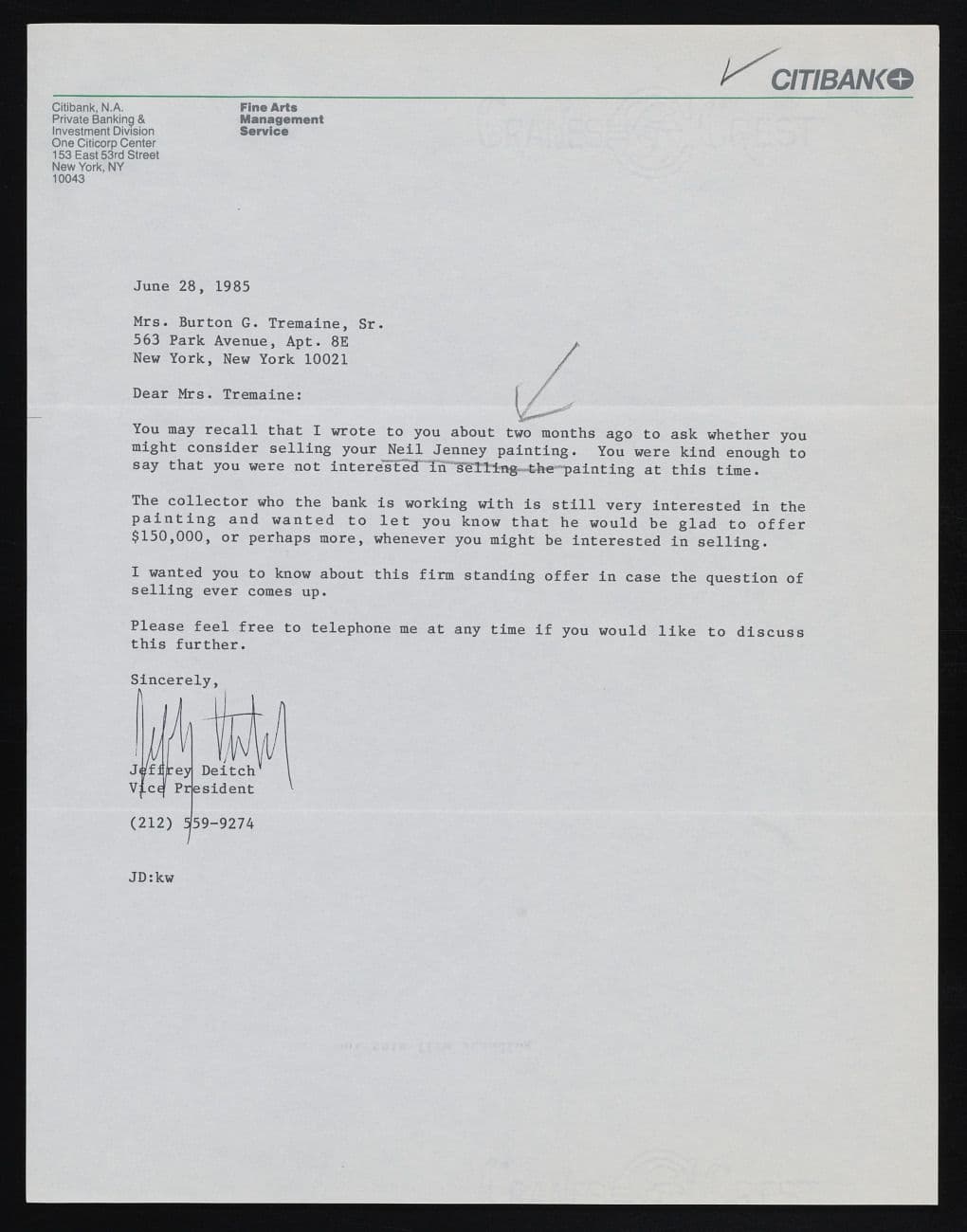 Letter regarding Husband and Wife by Neil Jenney