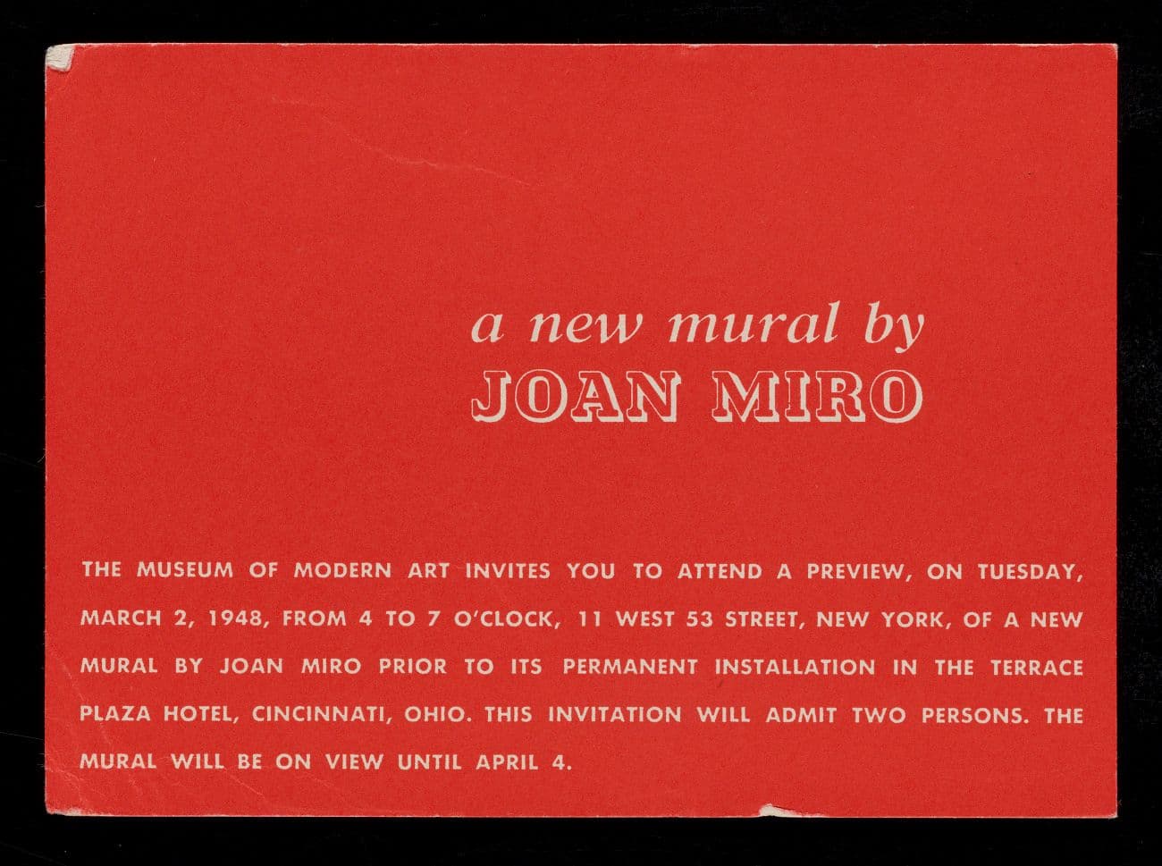 From Emily Hall Tremaine's artist file for Joan Miró