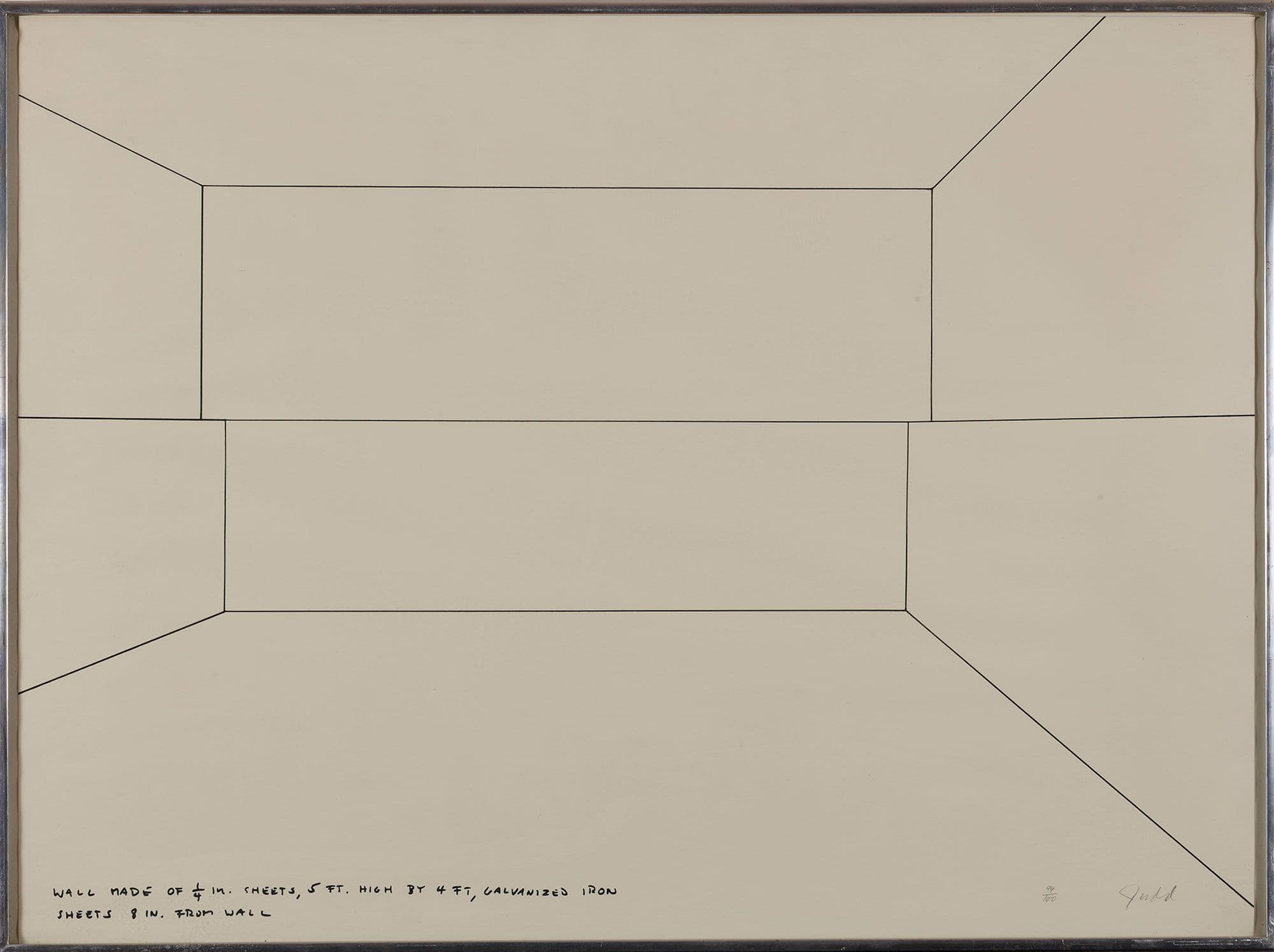 Judd, Donald June 3, 1928 - February 12, 1994 Wall Sheet, Lithograph, sight: 21 1/2 x 29 1/4 in. (54.6 x 74.3 cm), height x width, sight; 22 1/8 x 29 7/8 in. (56.2 x 75.9 cm.), height x width, frame