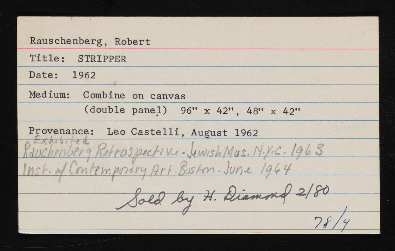 File card for Stripper by Rauschenberg