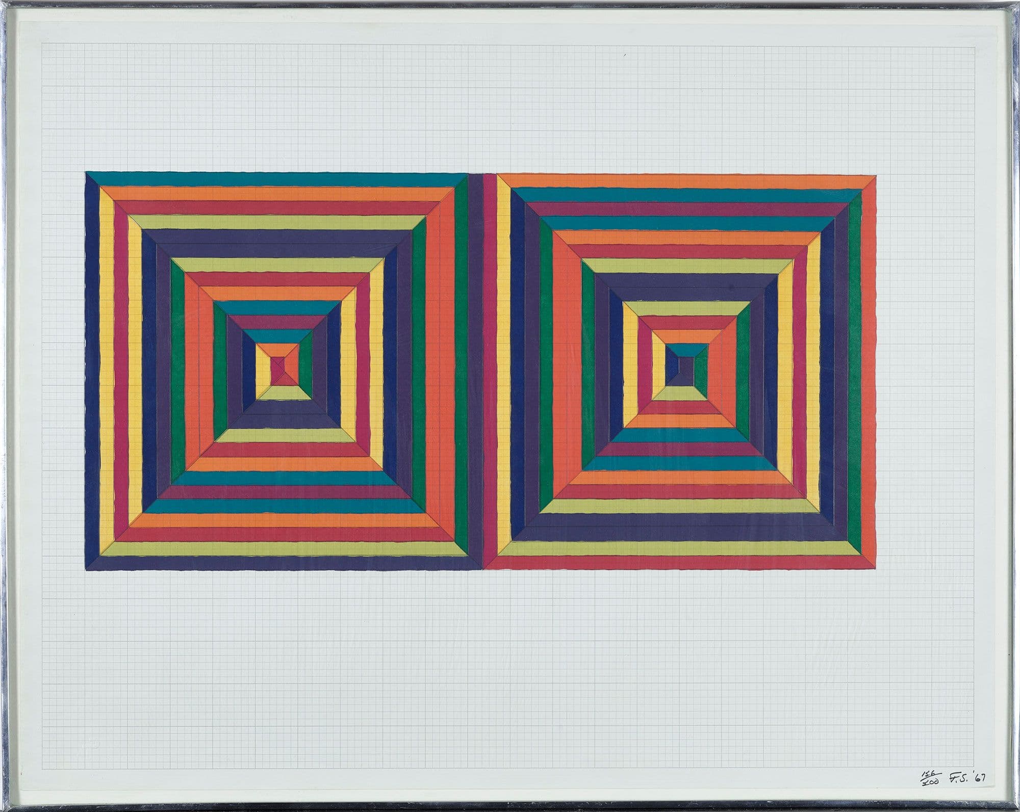 Frank Stella American, born 1936 Untitled, Color lithograph on graph paper, 18 x 22 7/8 in. (45.7 x 58.1 cm), height x width, paper; 19 1/16 x 24 in. (48.4 x 61 cm.), height x width, frame