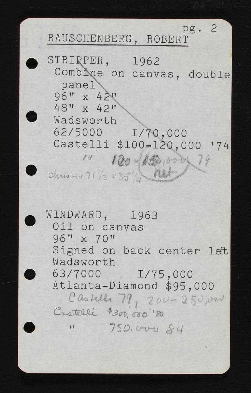 File card for Robert Rauschenberg