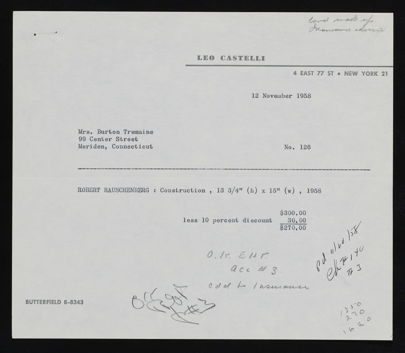 Invoice for purchase of Construction sculpture