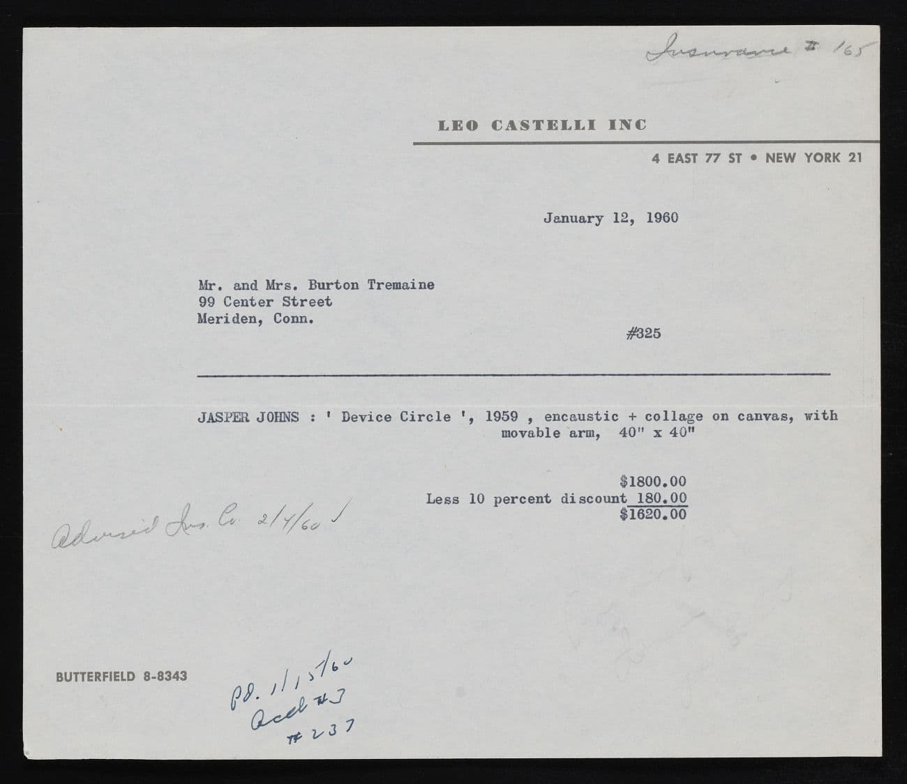 Invoice for Device Circle, 1959
